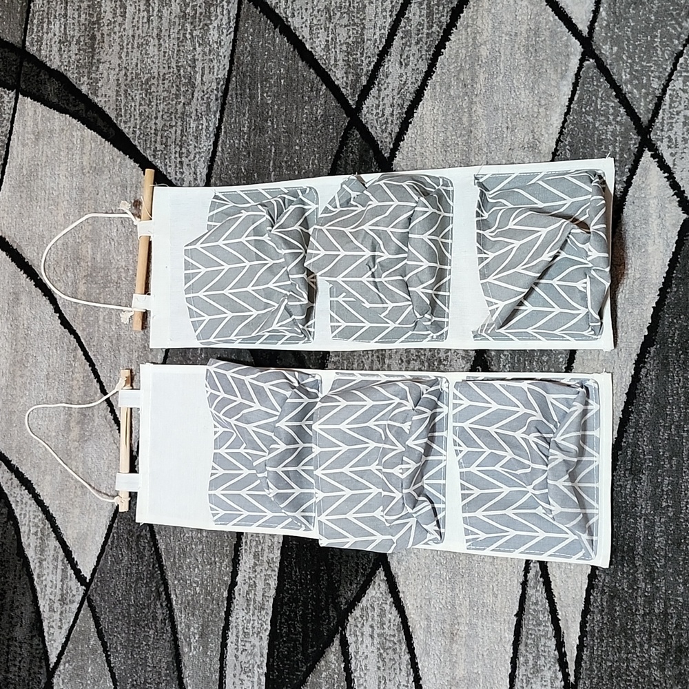 2- HOME GRAY CANVAS WATERPROOF WALL HANGING 3-POCKETS STORAGE ORGANIZER